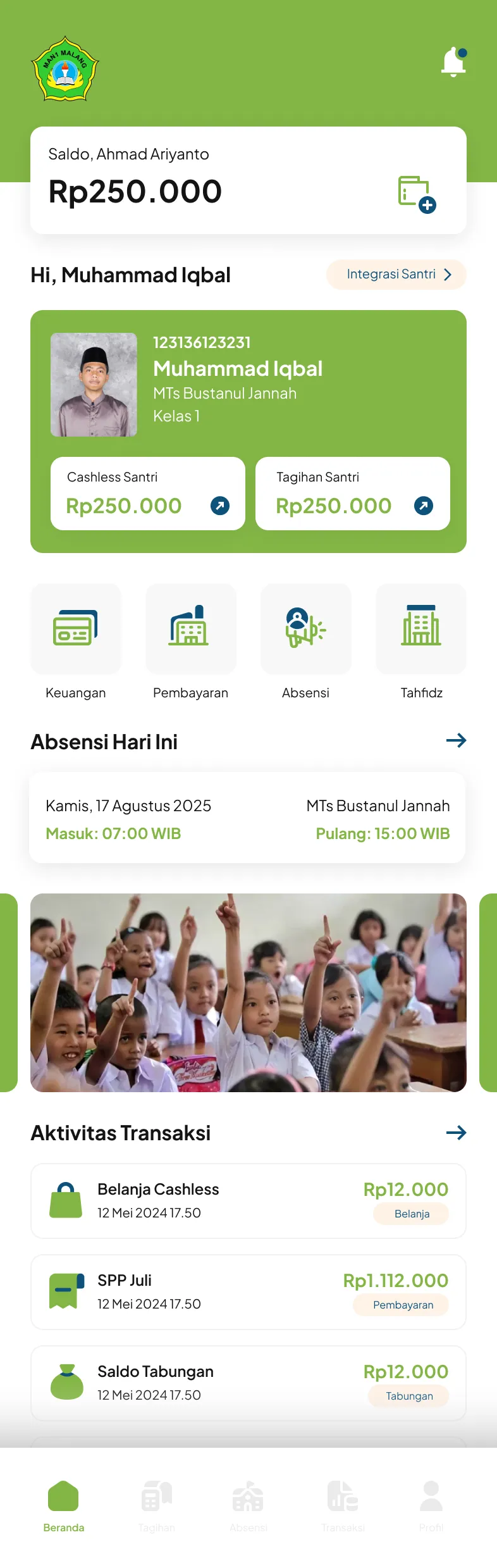 Beranda aplikasi PonpesQu