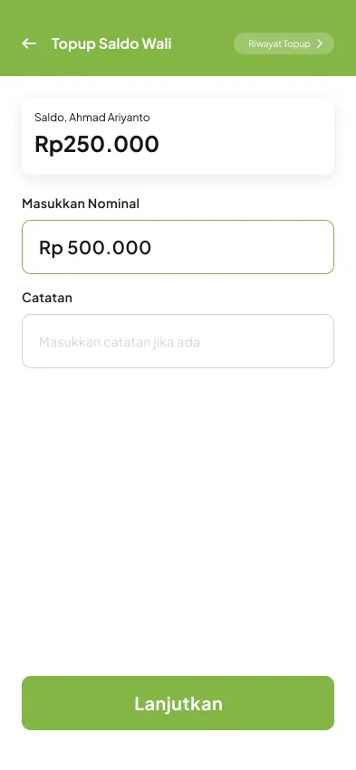 Layar top up saldo
